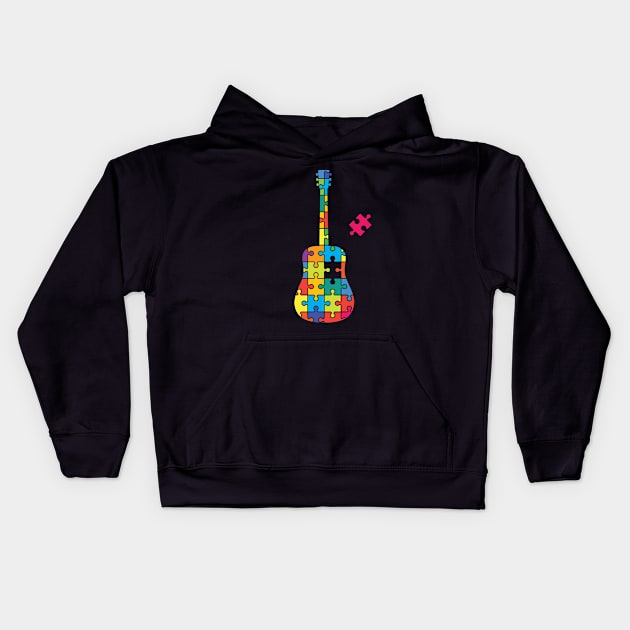 Color Puzzle Acoustic Guitar Silhouette Kids Hoodie by nightsworthy